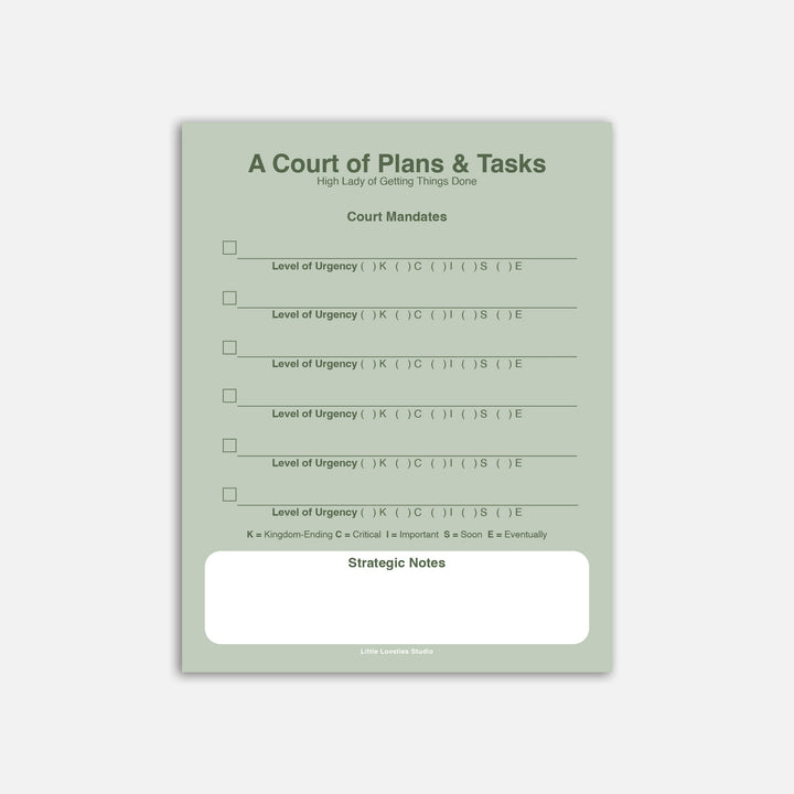 A Court of Plans & Tasks Notepad – Fantasy To Do List Pad