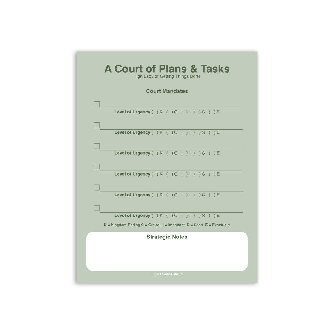 A Court of Plans & Tasks Notepad – Fantasy To Do List Pad
