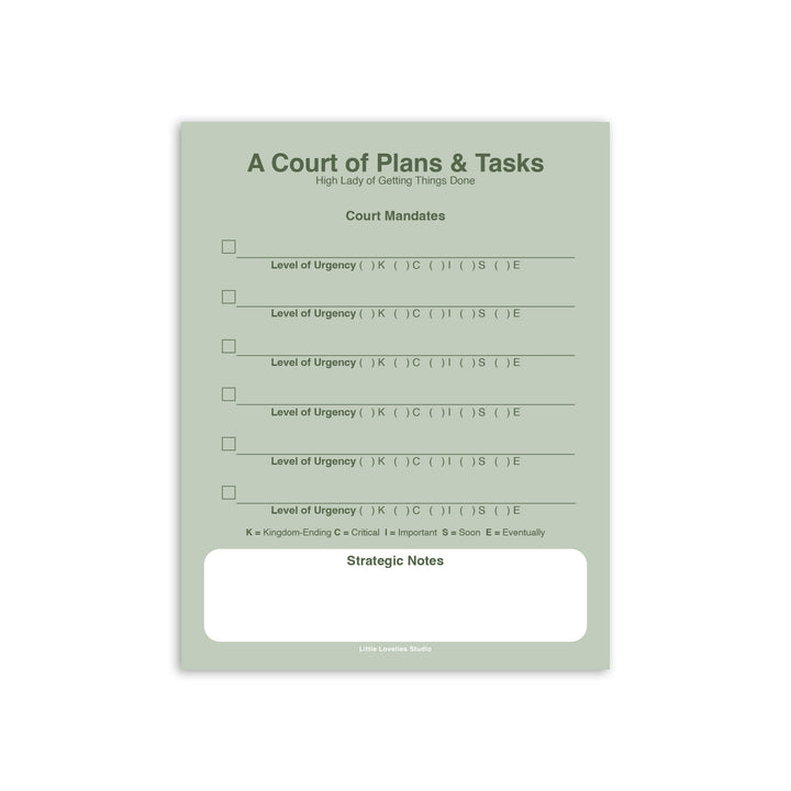 A Court of Plans & Tasks Notepad – Fantasy To Do List Pad