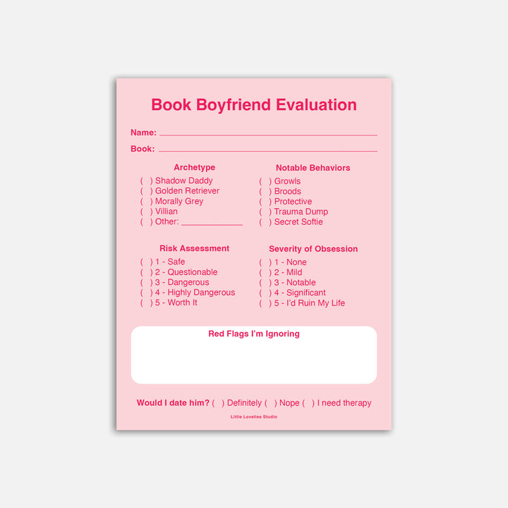 Book Boyfriend Evaluation Notepad – Romance Reader Pad