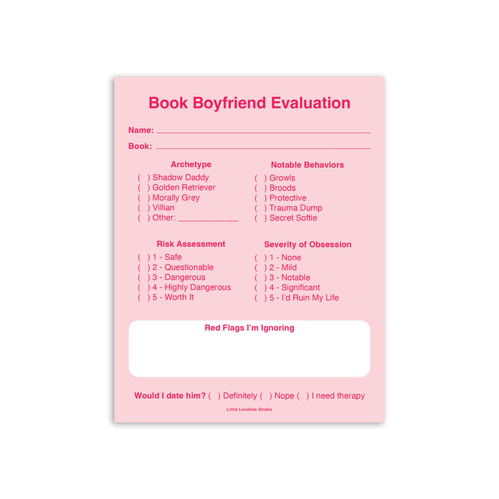 Book Boyfriend Evaluation Notepad – Romance Reader Pad