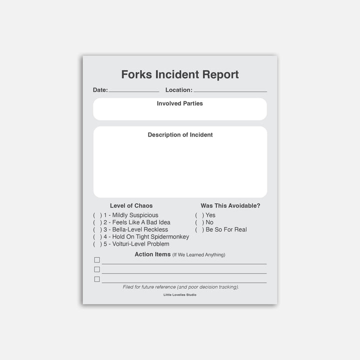 Forks Incident Report Funny Notepad – Daily To Do List Pad for Book Lovers