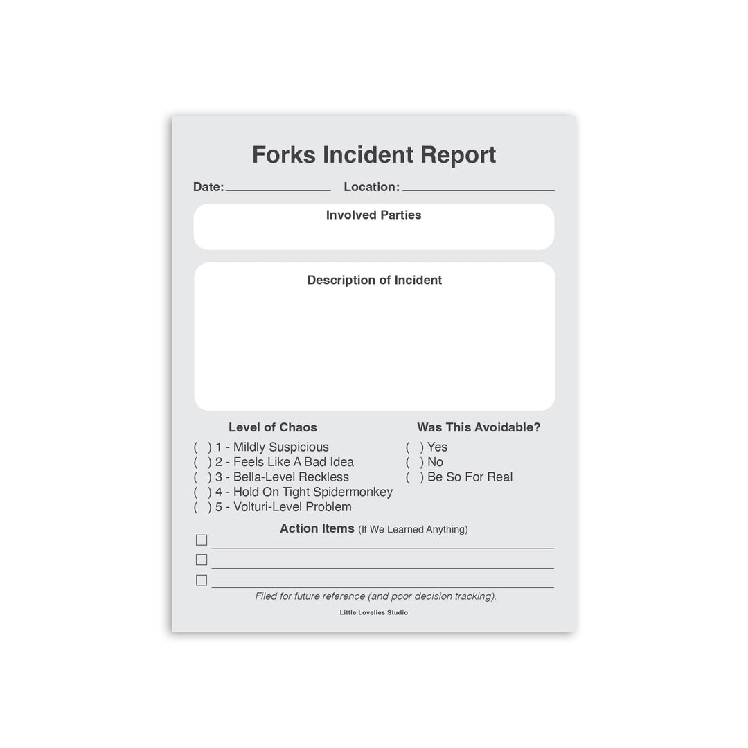 Forks Incident Report Funny Notepad – Daily To Do List Pad for Book Lovers