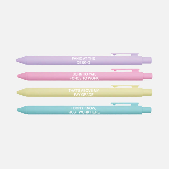 Panic at the Desk-o Pen Set – Funny Pastel Pens for Work, Coworkers & Teachers