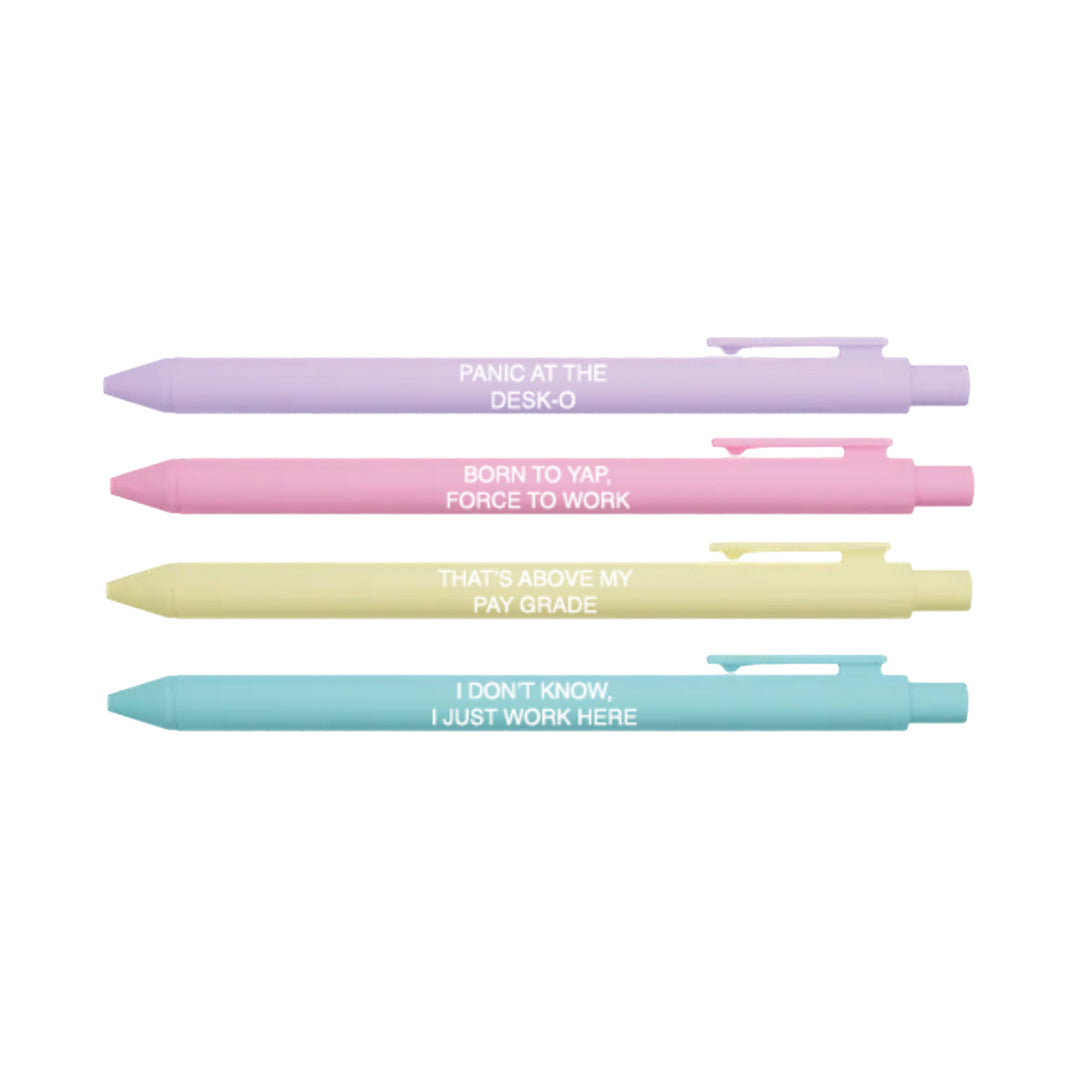Panic at the Desk-o Pen Set – Funny Pastel Pens for Work, Coworkers & Teachers
