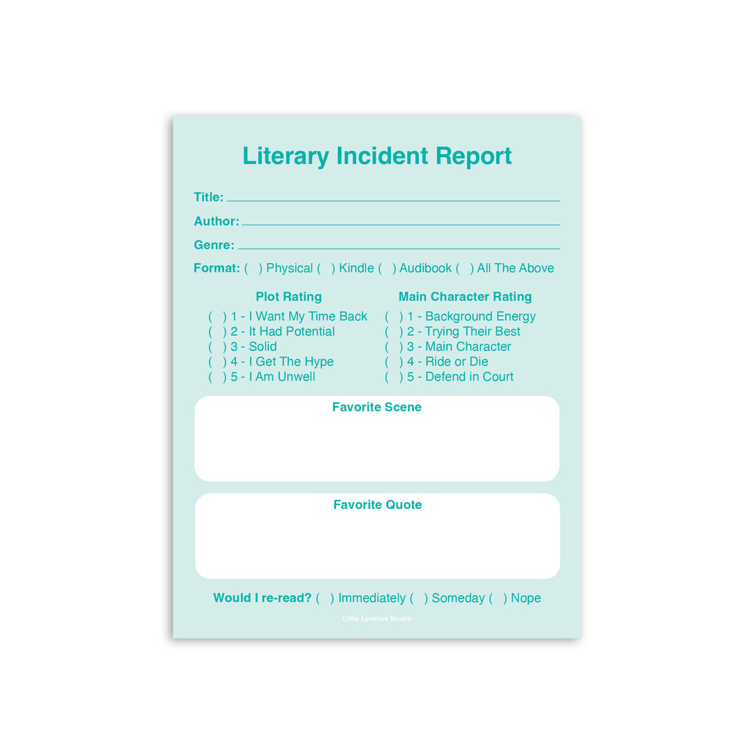 Literary Incident Report Notepad – Funny Book Review Pad for Readers