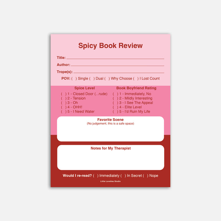 Spicy Book Review Notepad – Romance Reader Tracking Pad