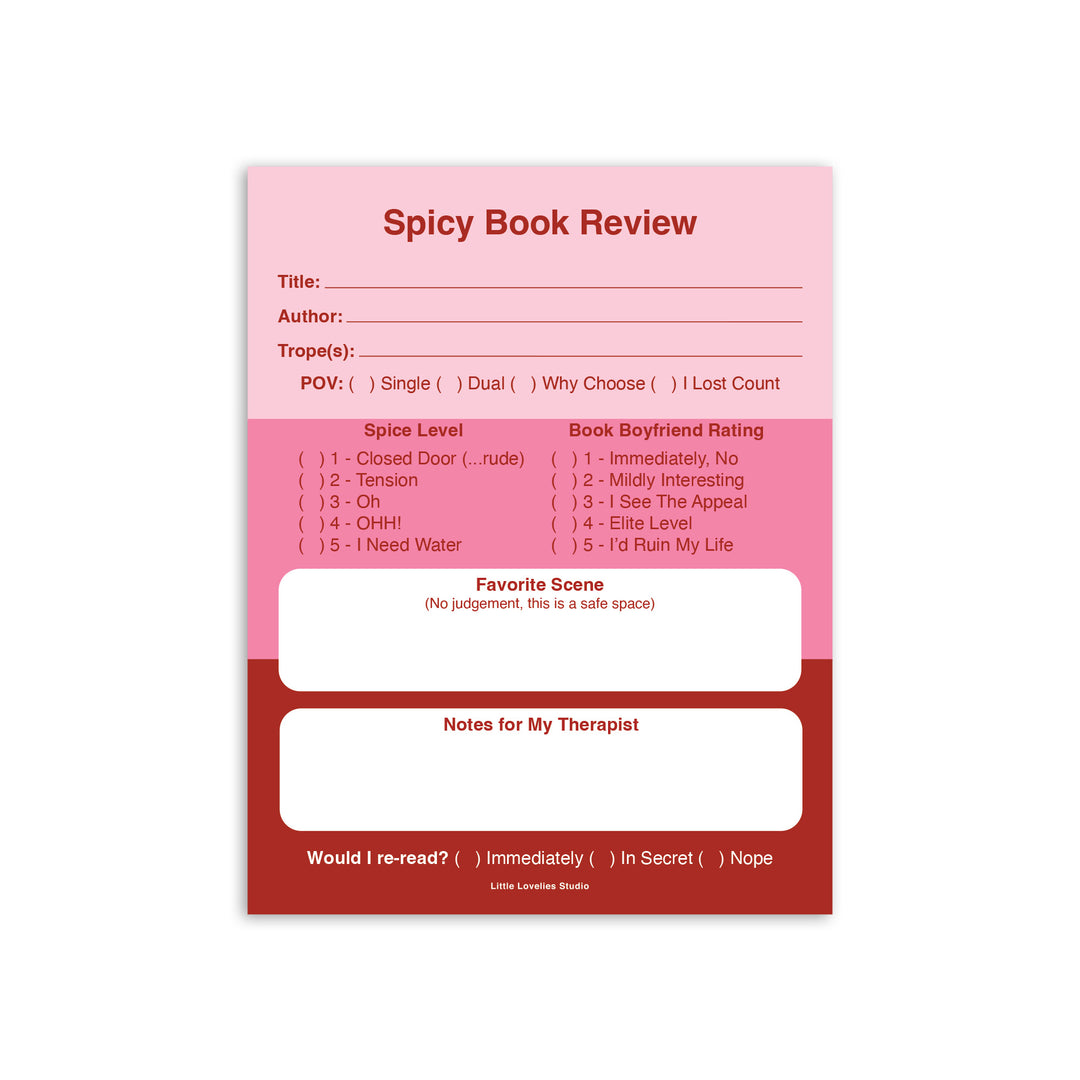 Spicy Book Review Notepad – Romance Reader Tracking Pad