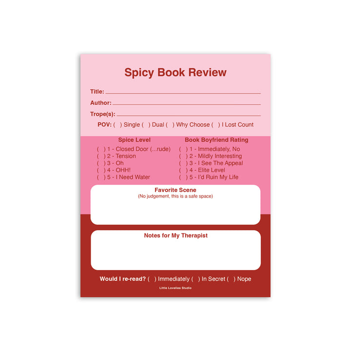 Spicy Book Review Notepad – Romance Reader Tracking Pad