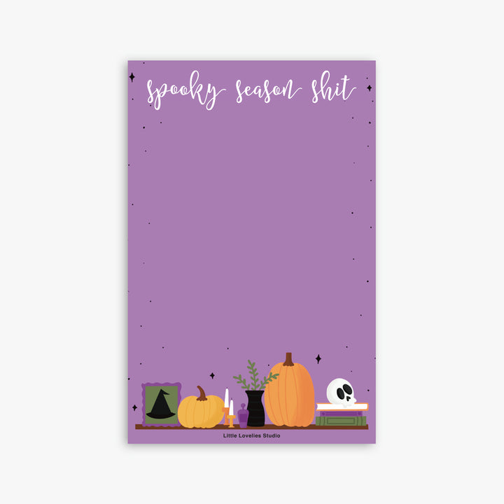 Spooky Season Shit funny Halloween notepad with pastel purple design