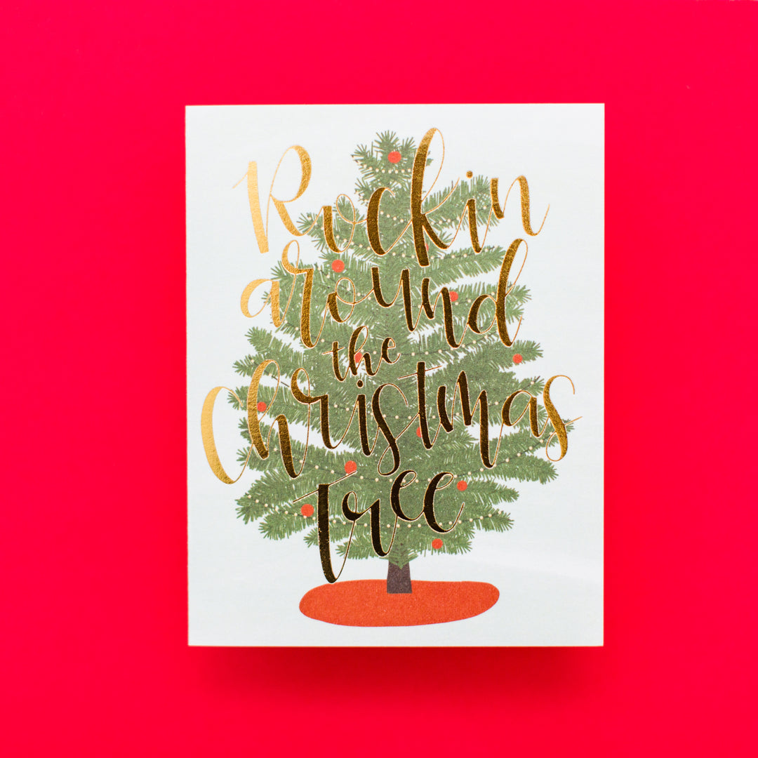 Rockin' Around Gold Foil Christmas Card