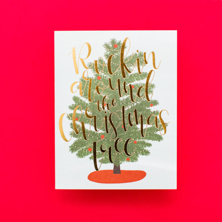 Rockin' Around Gold Foil Christmas Card