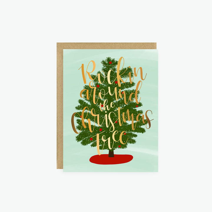 Rockin' Around Gold Foil Christmas Card